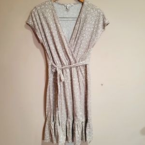 Caution to the wind taupe wrap dress